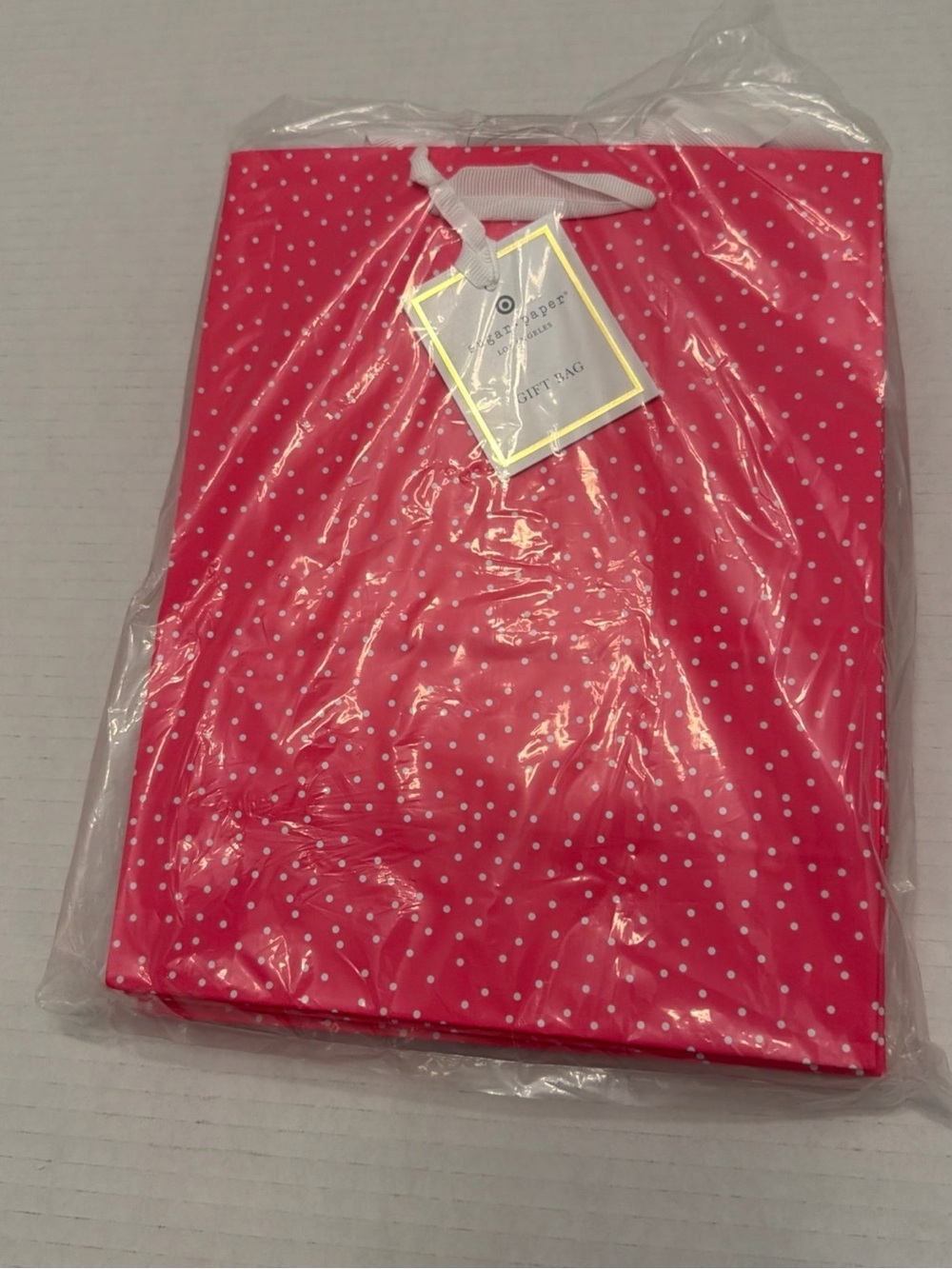 8 X Sugar Paper  Small Gift Bag Hot Pink + White Polka Dots 9.7" x 7.7"